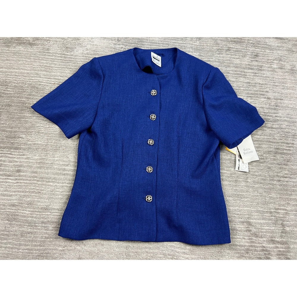 Leslie Fay Jacket Womens‎ 14 Royal Blue Short Sleeve Button Front Textured New